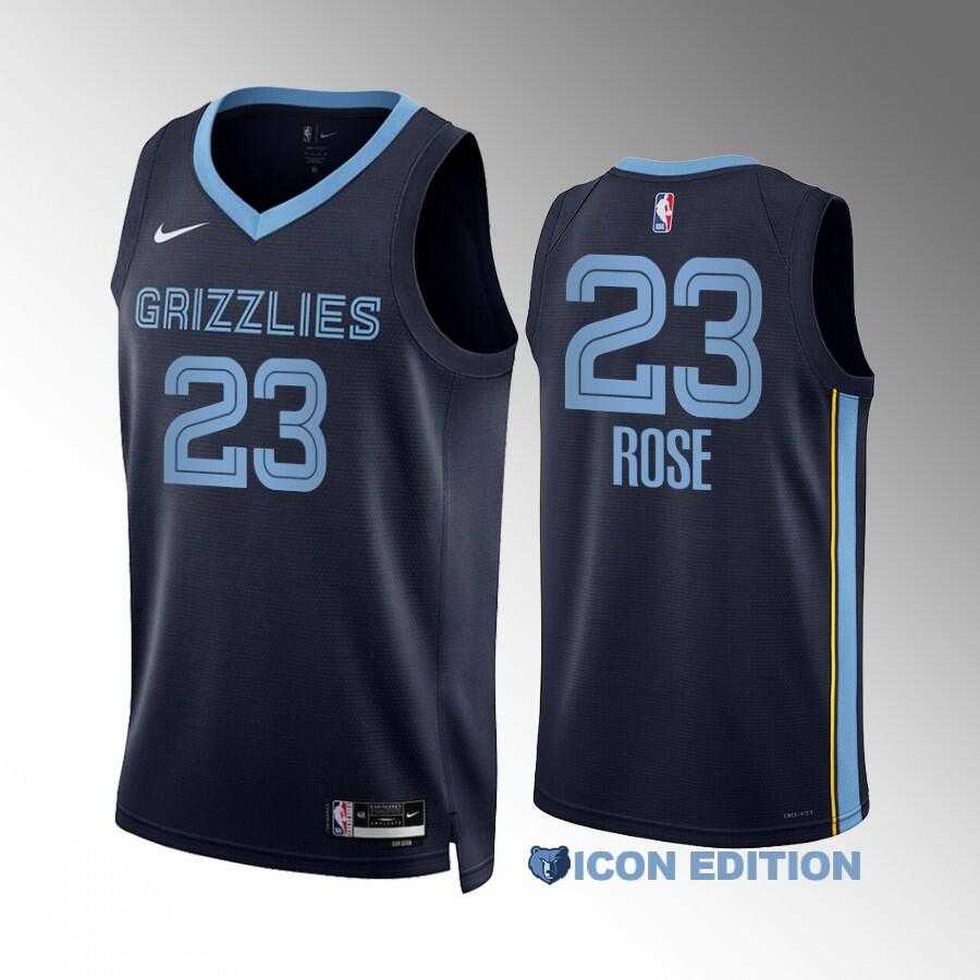Men%27s Memphis Grizzlies #23 Derrick Rose Navy Icon Edition Stitched Basketball Jersey Dzhi->los angeles lakers->NBA Jersey